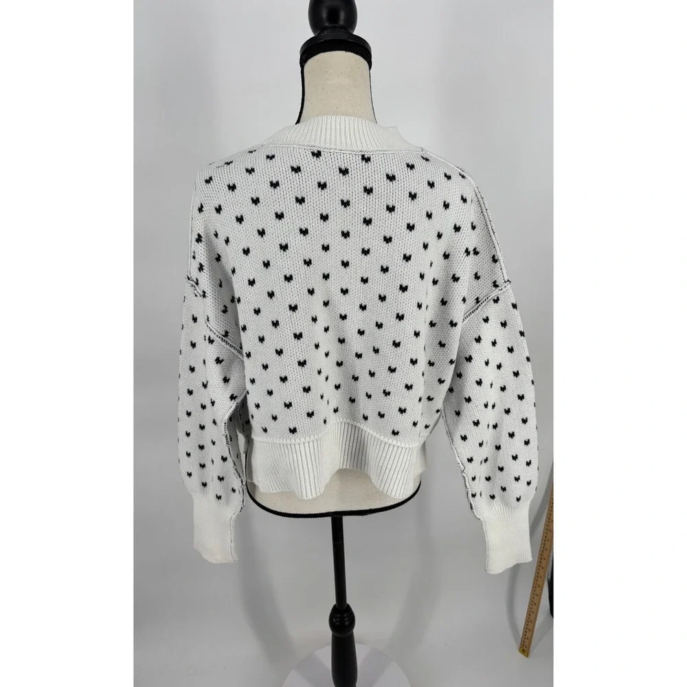 Free People‎ Heart Print Sweater Womens XS White Black Knit Pullover Boho